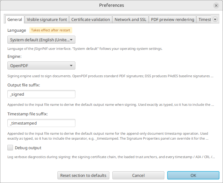 Preferences dialog